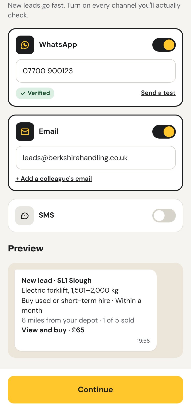 Lead alerts on WhatsApp and email